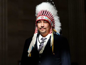 Lake St. Martin First Nation Chief Christopher Traverse, walks through the lobby of the Supreme Court of Canada in Ottawa on Monday, Oct. 23, 2023.