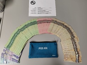 Peel Regional Police released this image of Canadian money seized during a drug bust in Mississauga on Feb. 14, 2025.