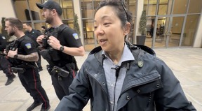 An RCMP detail working alongside Peel Regional Police officers stopped independent media from entering a rally for Liberal leadership candidate Mark Carney in Mississauga on Sunday, March 8, 2025.