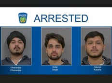 (L to R) Dhananjay Dhananjay, 23, Avtar Singh, 21, and Gaurav Kataria, 21, face arson charges for allegedly setting fire to a house and a vehicle in Brampton on Wednesday, March 19, 2025.