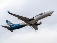 A WestJet flight departs from Victoria International Airport in Sidney, B.C., on Thursday, March 20, 2025.