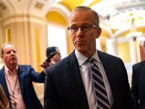 Senate Majority Leader John Thune (R-South Dakota) at the Capitol on Friday. MUST CREDIT: Kent Nishimura/For The Washington Post