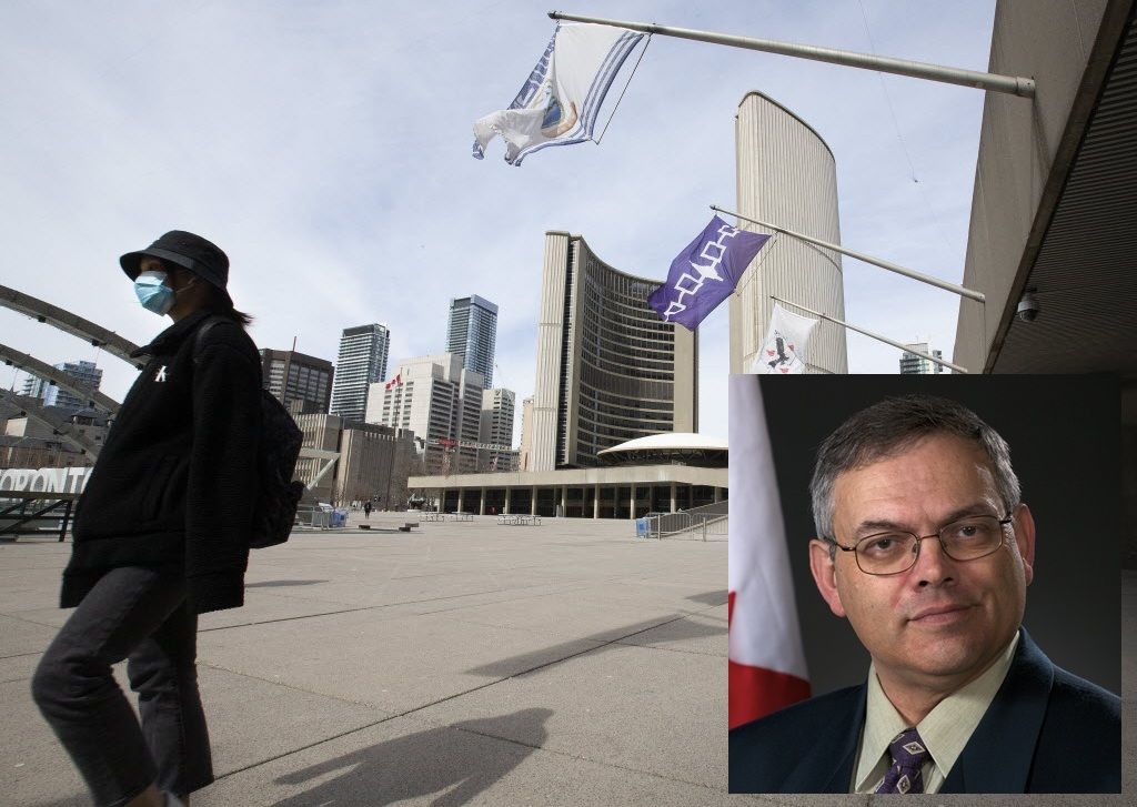 Nathan Phillips Square is seen in mid-March 2020, during the last days of Charles Jansen’s tenure at Toronto City Hall. Inset, Jansen, the former director of the city’s office of emergency management.