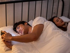 A woman is hurt that her boyfriend is texting another woman.