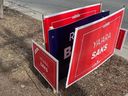 It seems Liberal Ya'ara Saks signs crowding out Conservative Roman Baber's is a Toronto bylaw infraction if it's on public property. Some say this was on private property in which an owner does not have to adhere to the one-metre bylaw. Toronto bylaw enforcement took no chances and took all of the signs down.