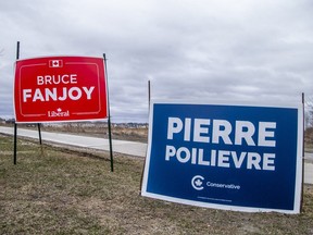 Candidate signs in the Carleton federal election riding.