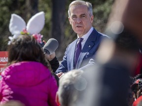 Liberal Leader Mark Carney speaks at a rally.