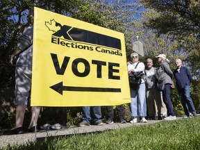 Voters line up at an advance polling station in Vancouver.