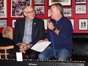 Dave Dryden (left) speaks with Scott Morrison.
