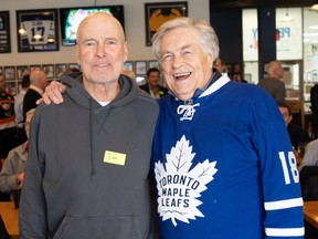 At a recent Christmas lunch we had both Jim McKenny and Art Hindle come and Art wore the sweater the Leafs gave him. At the lunch when the Leafs presented blazers to a few players, I mentioned to the MLSE people who Art was. The next day they presented him with the Leaf sweater with Billy Duke on the back. The two of them were hilarious when talking about the movie Face-Off to the crowd.