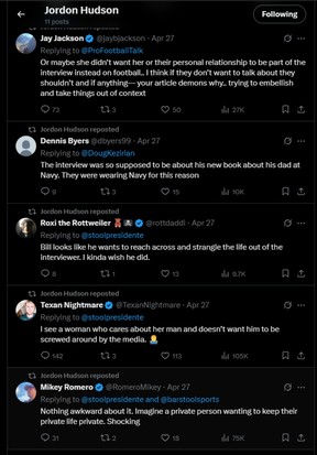 Jordon Hudson reposted several replies on Tuesday.
