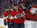 Gustav pulled out of the Florida Panthers’ skating on the Florida bench and celebrated with his teammates after scoring a first-stage goal against the Toronto Maple Leafs at Amerant Bank Arena on Tuesday, April 8, 2025 at Sunrise, Florida.