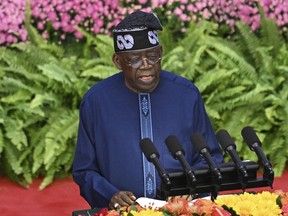 FILE - Nigeria's President Bola Ahmed Tinubu speaks at the opening ceremony of the Forum on China-Africa Cooperation (FOCAC) at the Great Hall of the People in Beijing, Thursday, Sept. 5, 2024.