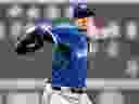 The Blue Jays' Easton Lucas faced the Boston Red Sox on April 8, 2025 in Boston, Massachusetts.
