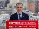 وعد الزعيم الليبرالي مارك كارني في إعلان في مونتريال بدعم حزبه لـ CBC/Radio Canada يوم الجمعة 4 أبريل 2025.