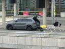 The scene outside Terminal 1 departures at Pearson airport after an officer-involved shooting on Thursday, April 24, 2025.