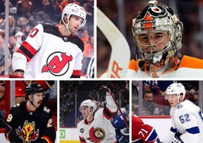 Clockwise from top left: Michael McLeod; Carter Hart; Cal Foote; Alex Formenton; Dillon Dube.