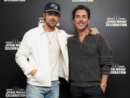 Ryan Gosiling and Shawn Levy pose for a photo backstage during Star Wars Celebration Japan Day 1 on April 18, 2025 in Minato, Hyogo, Japan.