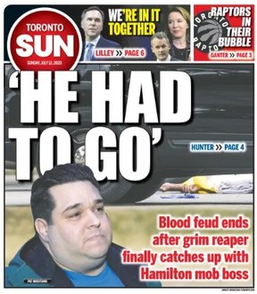 How the Toronto Sun covered the hit on mobster Pat Musitano in July 2020.