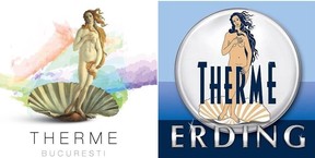 The logos for Therme Bucharest and Therme Erding.