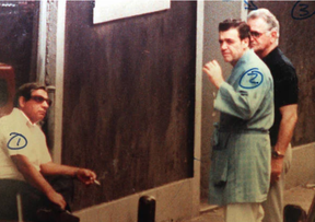 CRAZY AS A FOX: Vincent Gigante plays crazy man in his blue robe. FBI