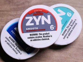 In this photo illustration, the Zyn Nicotine case was seen on a table in New York City on January 29, 2024.