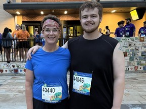 Downs and her son, Austin Petty, ran the Oklahoma City Memorial 5K in April 2024. CREDIT: Amy Downs