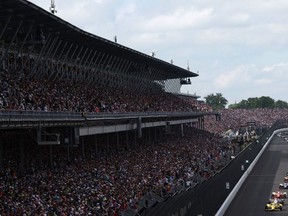 Scott McLaughlin of Pennzoil Team Penske leads at the 108th Running of the Indianapolis 500, in Indiana, in 2024.