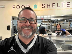 Ruch served lunch to homeless people in Norman, Oklahoma, on March 18. CREDIT: Courtesy of Doug Ruch