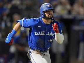 Toronto Blue Jays' Jonatan Clase runs the bases.