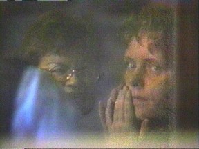 CFTO News frame grab of Mary Barbara Taylor on right and Elaine Rose Cece after they were accused of killing Toronto cop Bill Hancox in 1998.