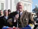 Culpeper County, Virginia Sheriff Scott Jenkins speaks during a gun rights rally organized by the Virginia Citizens Defense League on Capitol Square near the state capitol on January 20, 2020 in Richmond, Virginia.