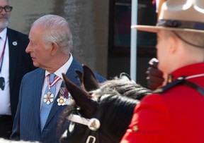 King Charles III arrives at the Senate building in Ottawa on Tuesday