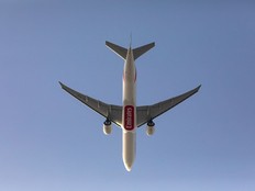 A Boeing Co. 777-300 aircraft, operated by Emirates, takes off from Dubai International Airport in Dubai, United Arab Emirates, on Monday, May 18, 2020.