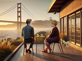 백그라운드에서 Golden Gate Bridge와 함께 생성 된 이미지.