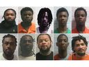 This combo from photos provided by Orleans Parish Sheriff's Office shows from left top: Dkenan Dennis, Gary C Price, Robert Moody, Kendell Myles, Corey E Boyd. Bottom from left: Lenton Vanburen Jr, Jermaine Donald, Antonine T Massey, Derrick D. Groves, and Leo Tate Sr.