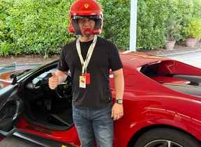 Marc Saltzman experienced the racecar data collection and analytics when he hopped behind the wheel of a Ferrari 296 GTB on a track in Fiorano, Italy, prior to watching the F1 Grand Price practice race on Friday, May 16, 2025.