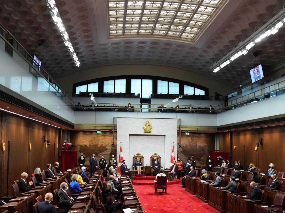 In this file photo taken on Nov. 23, 2021, Governor General Mary Simon delivers the Throne Speech in the Senate of Canada in Ottawa. 