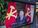 A TV screen shows a file image of North Korean leader Kim Jong Un during a news program at Seoul Railway Station in Seoul, South Korea, Thursday, May 22, 2025.