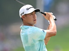 Collin Morikawa plays a shot from the fifth tee during the first round of the 125th U.S. OPEN at Oakmont Country Club.