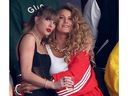 Taylor Swift and Blake Lively arrive before the Super Bowl LVIII game between the San Francisco 49ers and Kansas City Chiefs at Allegiant Stadium on February 11, 2024 in Las Vegas.