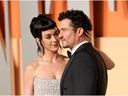Katy Perry and Orlando Bloom attend the 2025 Vanity Fair Oscar Party Hosted By Radhika Jones at Wallis Annenberg Center for the Performing Arts on March 2, 2025 in Beverly Hills.