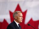 Canadian Prime Minister Mark Carney speaks during a tour of the Fort York Armory in Toronto on June 9, 2025 in Toronto, Canada.