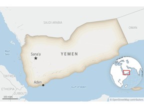 This is a locator map for Yemen with its capital, Sanaa. (AP Photo)