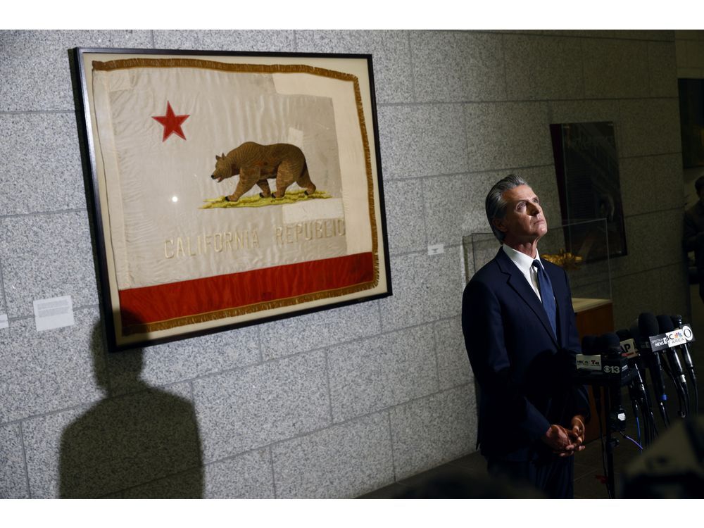 FILE - Gov. Gavin Newsom speaks after U.S. District Judge Charles Breyer granted an emergency temporary restraining order to stop President Trump's deployment of the California National Guard, Thursday, June 12, 2025, at the California State Supreme Court building in San Francisco.