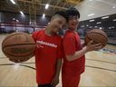 Variety Village best pals Kaden Jaglowitz, 13, (L) and his his best buddy Georgio Gonsalves, 12, who met at the Variety Village Summer Camp three years ago, shoot hoops in the main sports clubhouse on Tuesday, June 17, 2025.