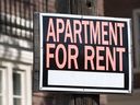 An apartment for rent sign is pictured in this stock photo.