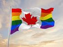 The Canadian flag with rainbow colours was tweeted by the federal government account.