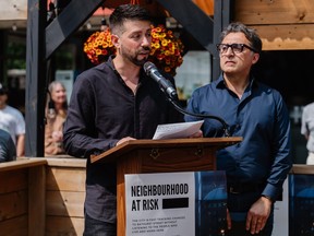Paul Macchiusi, local resident and owner of Minerva Cannabis on Bathurst St., is part of a group that wants the city and TTC to pause a rapid transit plan for the street.