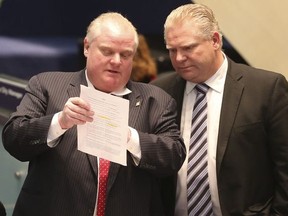 Mayor Rob Ford with his then brother councillor, Doug Ford